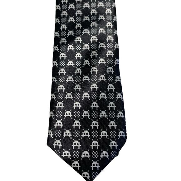 Black Tie Geek Space Invaders Video Game Atari Necktie Aliens 70s Tie - Picture 4 of 11